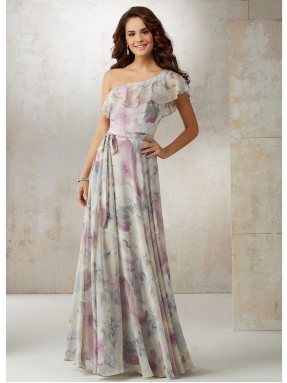 Mori Lee by Madeline Gardner 21503 White Smoke Floral Long Formal Dress Size 14